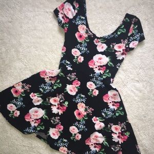 Black and Floral, Fit and Flare Style Dress